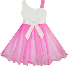 Girls Dress One-shoulder Flower Dress Pink Pageant Wedding Size 4-10 Years