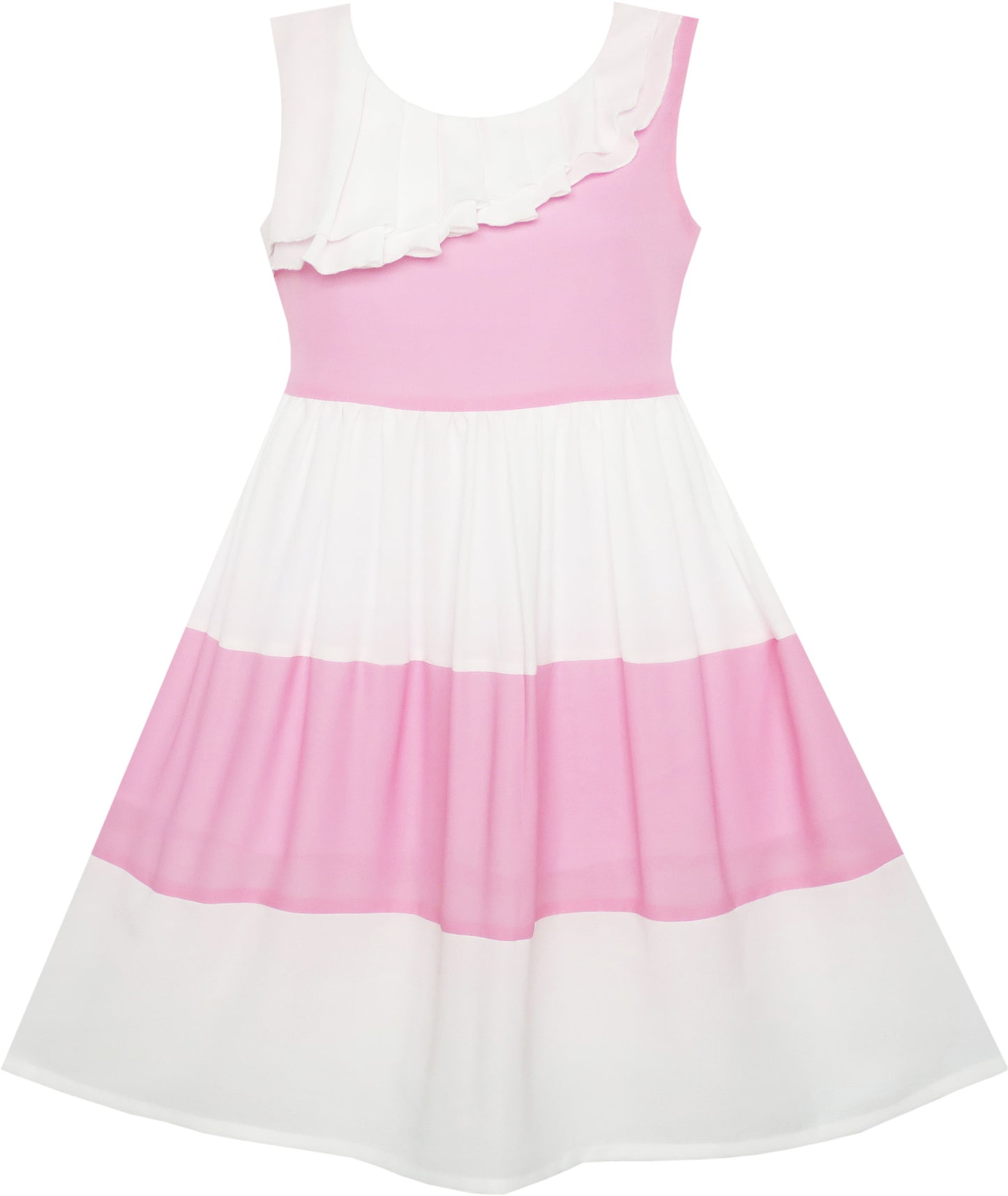 Girls Dress Pleated Collar Color Block Chiffon Size 7-16 Years