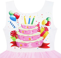 Girls Dress Birthday Princess Ruffle Dress Cake Balloon Print Size 3-10 Years