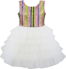 Girls Dress Colorful Glitter Sequin Ruffle Dress Princess Pageant Size 3-10 Years