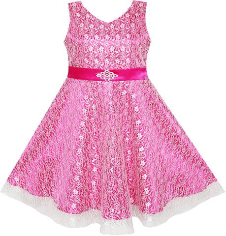 Flower Girls Dress Lace Sparkling Diamond Wedding Pageant Size 7-14 Years