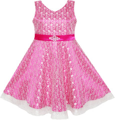 Flower Girls Dress Lace Sparkling Diamond Wedding Pageant Size 7-14 Years