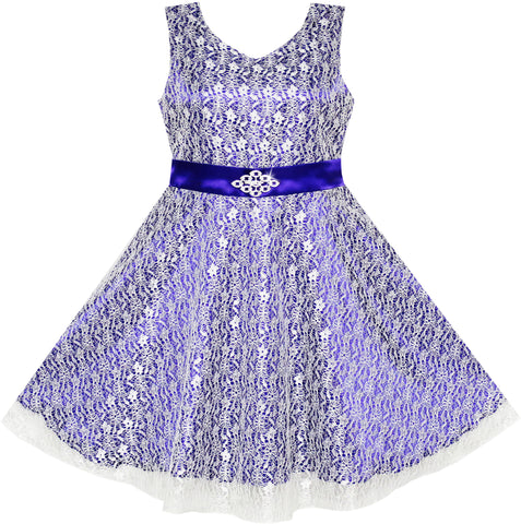 Flower Girls Dress Lace Sparkling Diamond Wedding Pageant Size 7-14 Years