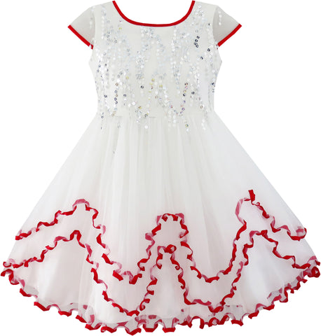 Flower Girls Dress Sparkling Sequin Wedding Bridesmaid Dress Size 4-10 Years