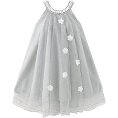 Flower Girls Dress Halter Dress Pearl Party Wedding Birthday Size 4-14 Years