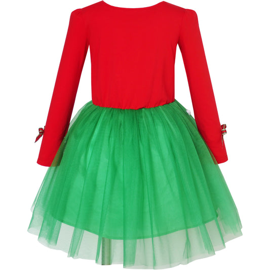 Girls Dress Christmas Santa Hat Long Sleeve Party Dress Size 3-12 Years