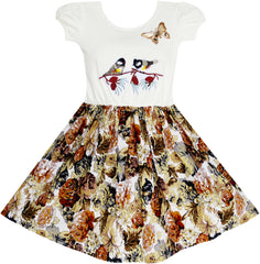 Girls Dress Vintage Bird Butterfly School Party Dress Size 5-10 Years
