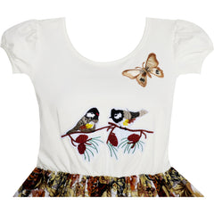 Girls Dress Vintage Bird Butterfly School Party Dress Size 5-10 Years