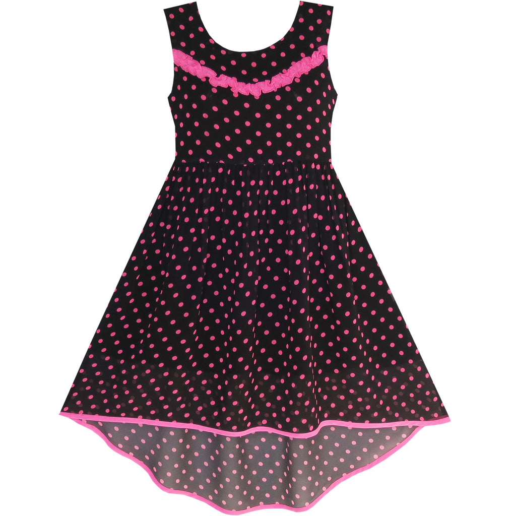 Girls Dress Hi-lo Polka Dot Pleated Chiffon Party Dress Size 7-14 Years