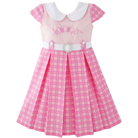 Girls Dress Pink Belted School Pleated Hem Size 4-14 Years