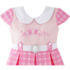 Girls Dress Pink Belted School Pleated Hem Size 4-14 Years