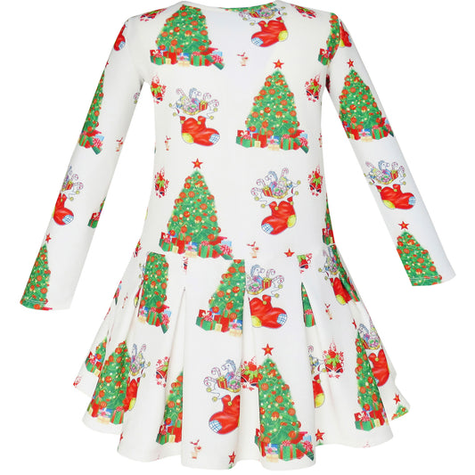 Girls Dress Christmas Tree Xmas Stockings Holiday Size 4-12 Years