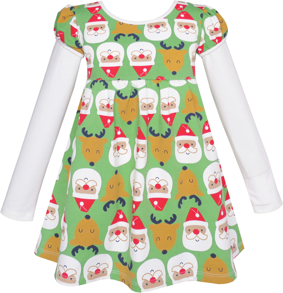 Girls Dress Christmas Santa Reindeer 2-in-1 Top Dress Size 2-8 Years