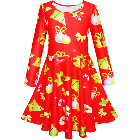 Girls Dress Christmas Santa Xmas Tree Jingle Bell Size 4-12 Years