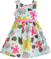 Girls Dress Blue Flower Print