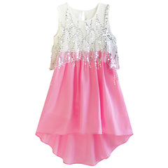 Girls Dress Sequined Hi-lo Chiffon Beach Party Sundress Size 6-14 Years