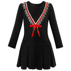 Girls Dress School Uniform Back School Long Sleeve Bow Tie Dress Size 4-10 Years