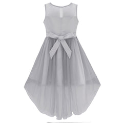 Girls Dress Gray Sequined Tulle Hi-lo Wedding Party Dress Size 7-14 Years