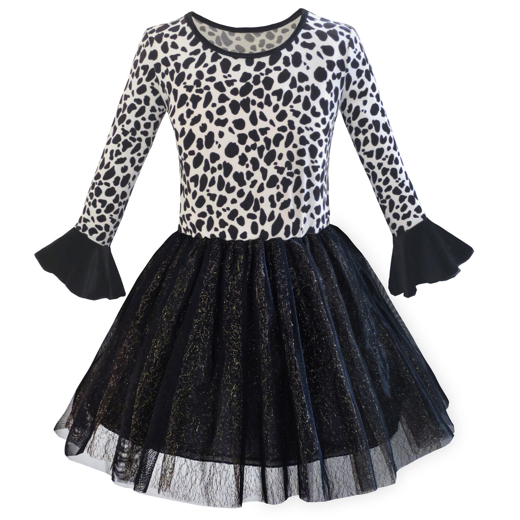 Girls Dress Leopard Sparkling Tulle Skirt Fall Winter Dress Size 5-12 Years