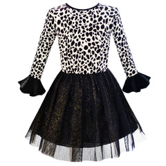 Girls Dress Leopard Sparkling Tulle Skirt Fall Winter Dress Size 5-12 Years