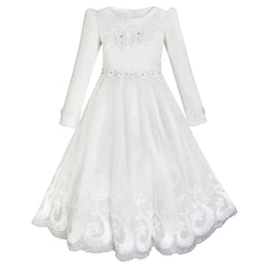 Flower Girls Dress Lace Hem Wedding First Communion Size 6-14 Years