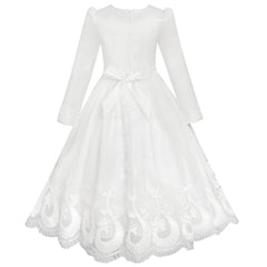 Flower Girls Dress Lace Hem Wedding First Communion Size 6-14 Years