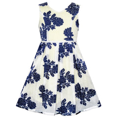Girls Dress Navy Blue Flower Pearl Band Size 4-10 Years