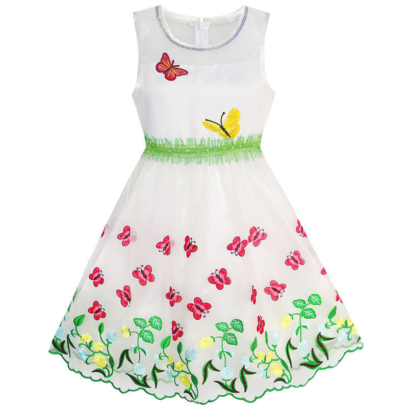 Girls Dress Butterfly Party Birthday Sundress Size 5-12 Years