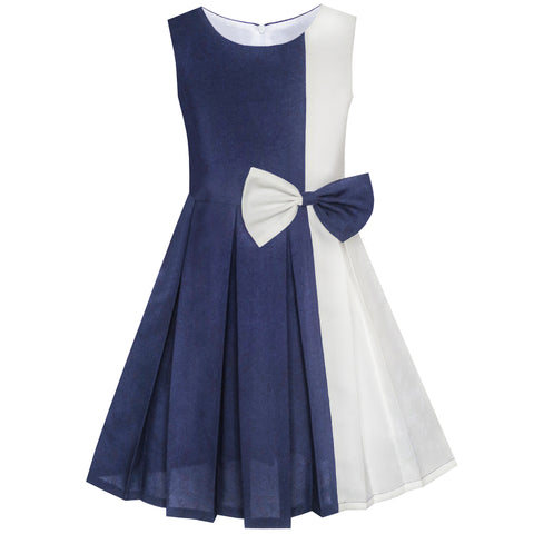 Girls Dress Color Block Contrast Bow Tie Everyday Party Size 4-14 Years