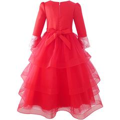 Girls Dress Red Tiered Layers Holiday Party Pageant Dress Size 7-14 Years