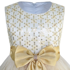 Flower Girls Dress Bow Tie Champagne Sequin Wedding Pageant Size 2-10 Years