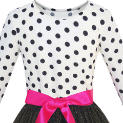 Girls Dress Long Sleeve Tutu Skirt Bow Tie Party Size 6-12 Years