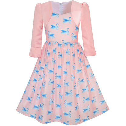Girls Dress 2-in-1 Bolero Elegant Swan Party Dress Size 4-10 Years