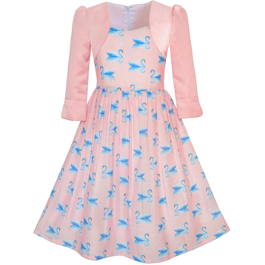 Girls Dress 2-in-1 Bolero Elegant Swan Party Dress Size 4-10 Years