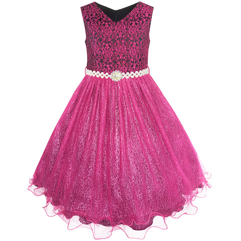 Flower Girls Dress Sparkling Pearl Flowers Pageant Wedding Tulle Size 3-14 Years