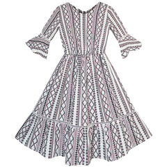 Girls Dress Casual Geometric Holiday Summer Beach Size 6-16 Years
