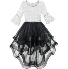 Girls Dress White And Black Hi-lo Party Dancing Pageant Size 6-14 Years