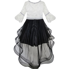 Girls Dress White And Black Hi-lo Party Dancing Pageant Size 6-14 Years