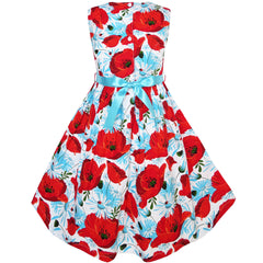 Girls Dress Red Flower Belt Summer Beach Dress Size 2-10 Years