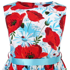 Girls Dress Red Flower Belt Summer Beach Dress Size 2-10 Years