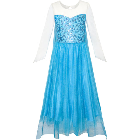 Girls Dress Cartoon Costume Princess Elsa Sparkling Party Size 3-12 Years