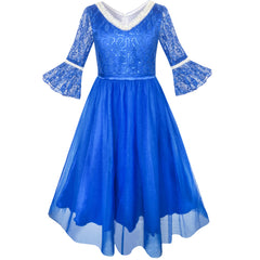 Girls Dress Lace Sequin V-neckline Pageant Wedding Size 4-14 Years