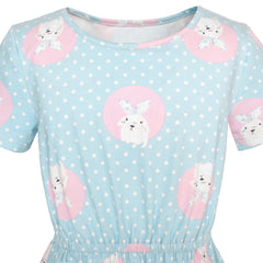 Girls Dress Blue Dot Rabbit Bunny Knitted Cotton Size 4-12 Years