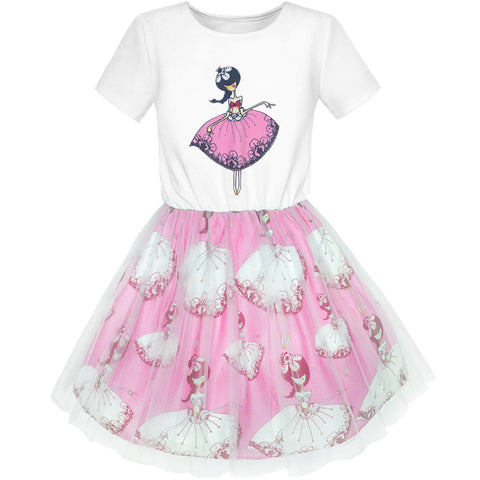 Girls Dress Dancing Girl Print Tutu Short Sleeve Size 5-10 Years
