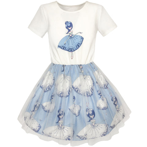 Girls Dress Dancing Girl Print Tutu Short Sleeve Size 5-10 Years