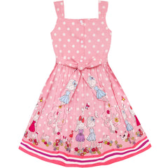 Girls Dress Cartoon Polka Dot Bow Tie Summer Size 2-8 Years