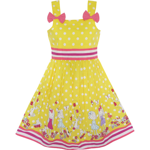 Girls Dress Cartoon Polka Dot Bow Tie Summer Size 2-8 Years