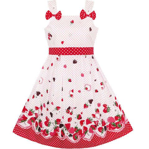 Girls Dress Cartoon Polka Dot Bow Tie Strawberry Size 2-8 Years
