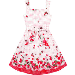 Girls Dress Cartoon Polka Dot Bow Tie Strawberry Size 2-8 Years