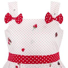 Girls Dress Cartoon Polka Dot Bow Tie Strawberry Size 2-8 Years